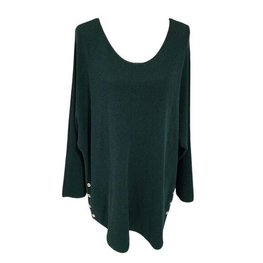 Michael Kors Women Dark Emerald Ribbed Knit Button Side Tunic Sweater 3X NEW